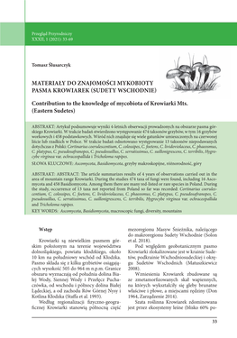 MATERIAŁY DO ZNAJOMOŚCI MYKOBIOTY PASMA KROWIAREK (SUDETY WSCHODNIE) Contribution to the Knowledge of Mycobiota of Krowiarki M