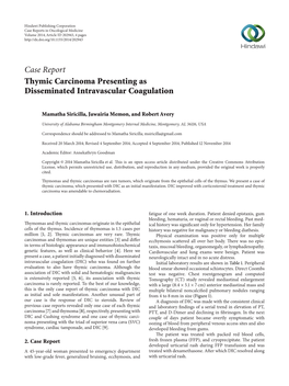 Thymic Carcinoma Presenting As Disseminated Intravascular Coagulation