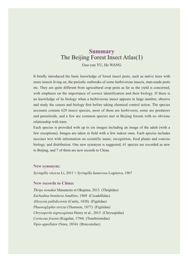 Summary the Beijing Forest Insect Atlas(I) Guo-Yue YU, He WANG