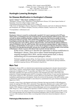 Tabrizi Huntingtin Lowering Strategies for Disease Modification