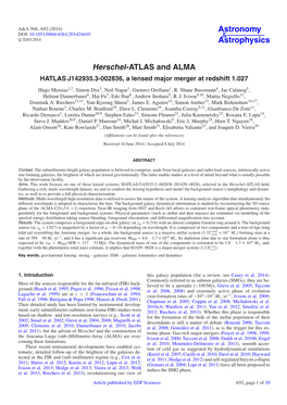 Herschel-ATLAS and ALMA HATLAS J142935.3-002836, a Lensed Major Merger at Redshift 1.027