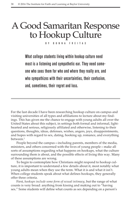 A Good Samaritan Response to Hookup Culture by DONNA FREITAS