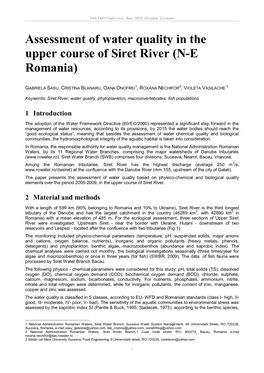 Assessment of Water Quality in the Upper Course of Siret River (N-E Romania)