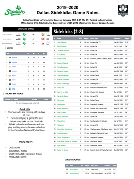 2019-2020 Dallas Sidekicks Game Notes