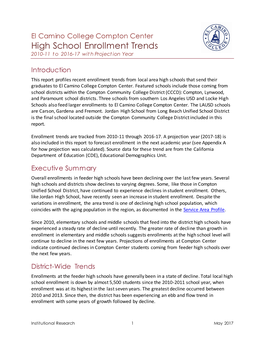 High School Enrollment Trends 2010-11 T O 2016-17 Wit H Project Ion Year