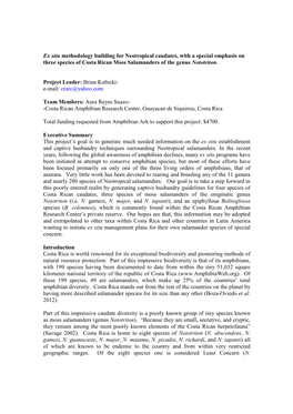 Ex Situ Methodology Building for Neotropical Caudates, with a Special Emphasis on Three Species of Costa Rican Moss Salamanders of the Genus Nototriton