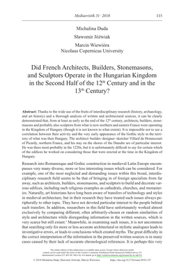 Did French Architects, Builders, Stonemasons, and Sculptors Operate in the Hungarian Kingdom in the Second Half of the 12Th Century and in the 13Th Century?