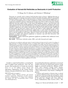 Evaluation of Harvest-Aid Herbicides As Desiccants in Lentil Production