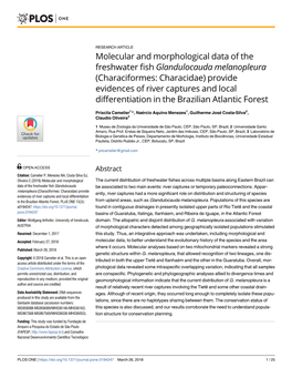 Molecular and Morphological Data of the Freshwater Fish Glandulocauda