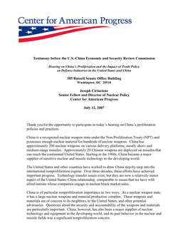 Testimony Before the U.S.-China Economic and Security Review Commission