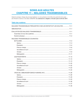 Soins Aux Adultes Chapitre 11 – Maladies Transmissibles