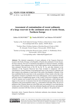 Assessment of Contamination of Recent Sediments of a Large Reservoir in the Catchment Area of Arctic Ocean, Northern Europe