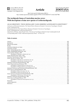 The Tardigrade Fauna of Australian Marine Caves: with Descriptions of Nine New Species of Arthrotardigrada