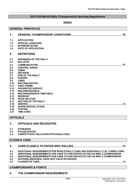 2015 FIA World Rally Championship Sporting Regulations INDEX