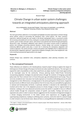 Climate Change in Urban Water System Challenges: Towards an Integrated Anticipatory Planning Approach