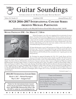 Guitar Soundings a Publication of the Seattle Classic Guitar Society