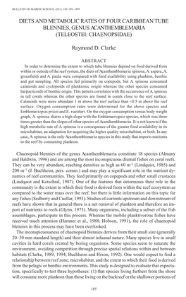 Diets and Metabolic Rates of Four Caribbean Tube Blennies, Genus <I>Acanthemblemaria</I> (Teleostei: Chaenopsidae)