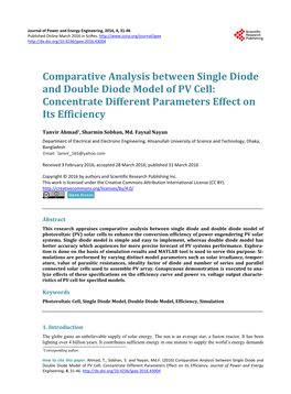 Comparative Analysis Between Single Diode and Double Diode Model of PV Cell: Concentrate Different Parameters Effect on Its Efficiency