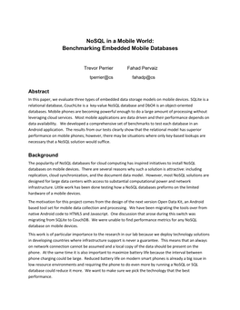 Nosql in a Mobile World: Benchmarking Embedded Mobile Databases