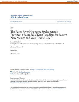 The Pecos River Hypogene Speleogenetic Province: a Basin-Scale Karst Paradigm for Eastern New Mexico and West Texas, Usa