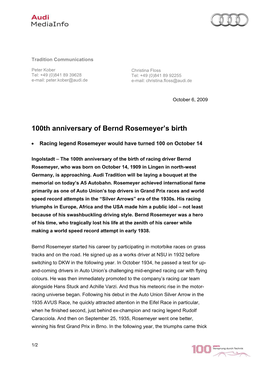 100Th Anniversary of Bernd Rosemeyer's Birth