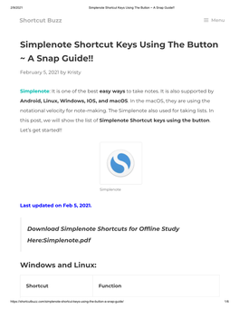 Simplenote Shortcut Keys Using the Button ~ a Snap Guide!!