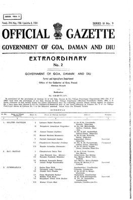 OFFICIAL GAZETTE GOVERNMENT of GOA, DAMAN and DIU -======--,-,,= Extrf\O Ft[) in F\ RY No.2