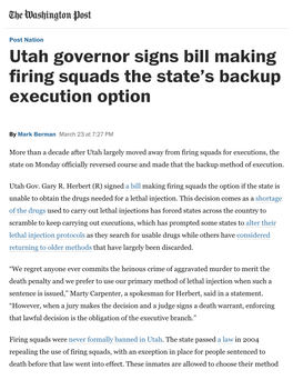 Utah Governor Signs Bill Making Firing Squads the State's Backup
