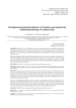 Petrophysical-Mechanical Behavior of Grisolia Stone Found in the Architectural Heritage of Southern Italy