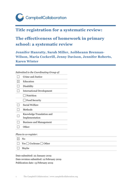 The Effectiveness of Homework in Primary School: a Systematic Review