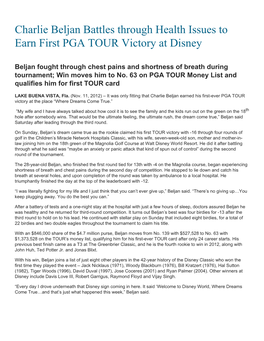 Charlie Beljan Battles Through Health Issues to Earn First PGA TOUR Victory at Disney