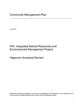 Community Management Plan PHI: Integrated Natural Resources And