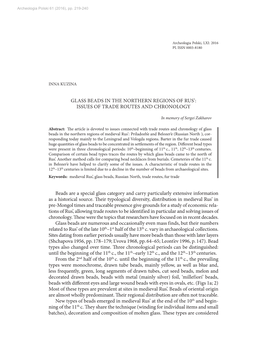 Glass Beads in the Northern Regions of Rus’: Issues of Trade Routes and Chronology