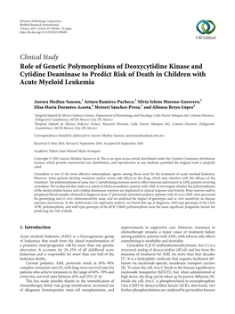 Role of Genetic Polymorphisms of Deoxycytidine Kinase and Cytidine Deaminase to Predict Risk of Death in Children with Acute Myeloid Leukemia