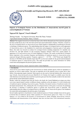 Impacts of Ecological Factors on the Distribution of Amauroderma Murrill Genus in Central Highlands of Vietnam