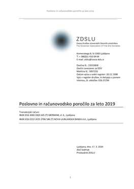 Poslovno in Računovodsko Poročilo Za Leto 2019