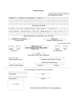 DMCI HOLDINGS, INC. and SUBSIDIARIES UNAUDITED CONSOLIDATED STATEMENTS of FINANCIAL POSITION (Amounts in Thousands)