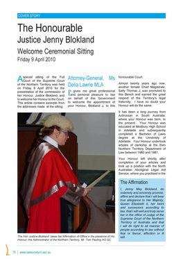 ! He Honourable Justice Jenny Blokland Welcome Ceremonial Sitting Friday 9 April 2010