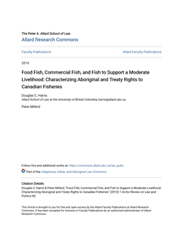 Food Fish, Commercial Fish, and Fish to Support a Moderate Livelihood: Characterizing Aboriginal and Treaty Rights to Canadian Fisheries