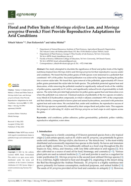 Floral and Pollen Traits of Moringa Oleifera Lam. and Moringa Peregrina (Forssk.) Fiori Provide Reproductive Adaptations for Arid Conditions