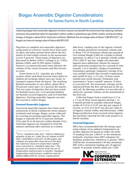 Biogas Anaerobic Digester Considerations for Swine Farms in North Carolina