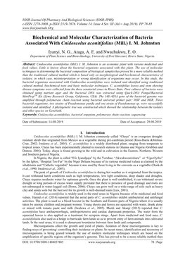 Biochemical and Molecular Characterization of Bacteria Associated with Cnidoscolus Aconitifolius (Mill.) I