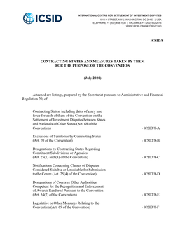 Icsid/8 Contracting States and Measures Taken By