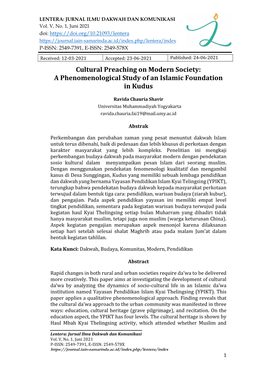 Cultural Preaching on Modern Society: a Phenomenological Study of an Islamic Foundation in Kudus