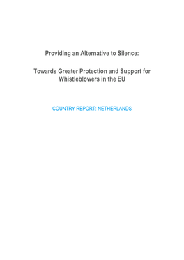 Providing an Alternative to Silence: Towards Greater Protection and Support for Whistleblowers in the EU