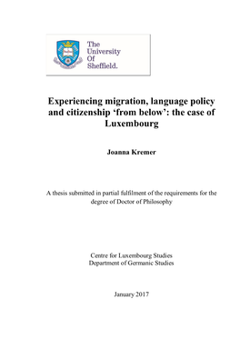 Experiencing Migration, Language Policy and Citizenship ‘From Below’: the Case of Luxembourg