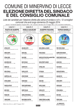 Liste Dei Candidati Per L'elezione Diretta Alla Carica Di Sindaco E Di N