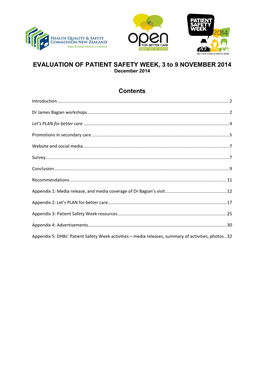 EVALUATION of PATIENT SAFETY WEEK, 3 to 9 NOVEMBER 2014 Contents