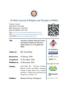 Al-Milal: Journal of Religion and Thought (AMJRT)