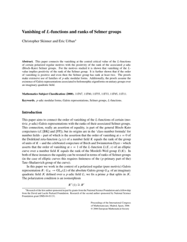 Vanishing of L-Functions and Ranks of Selmer Groups